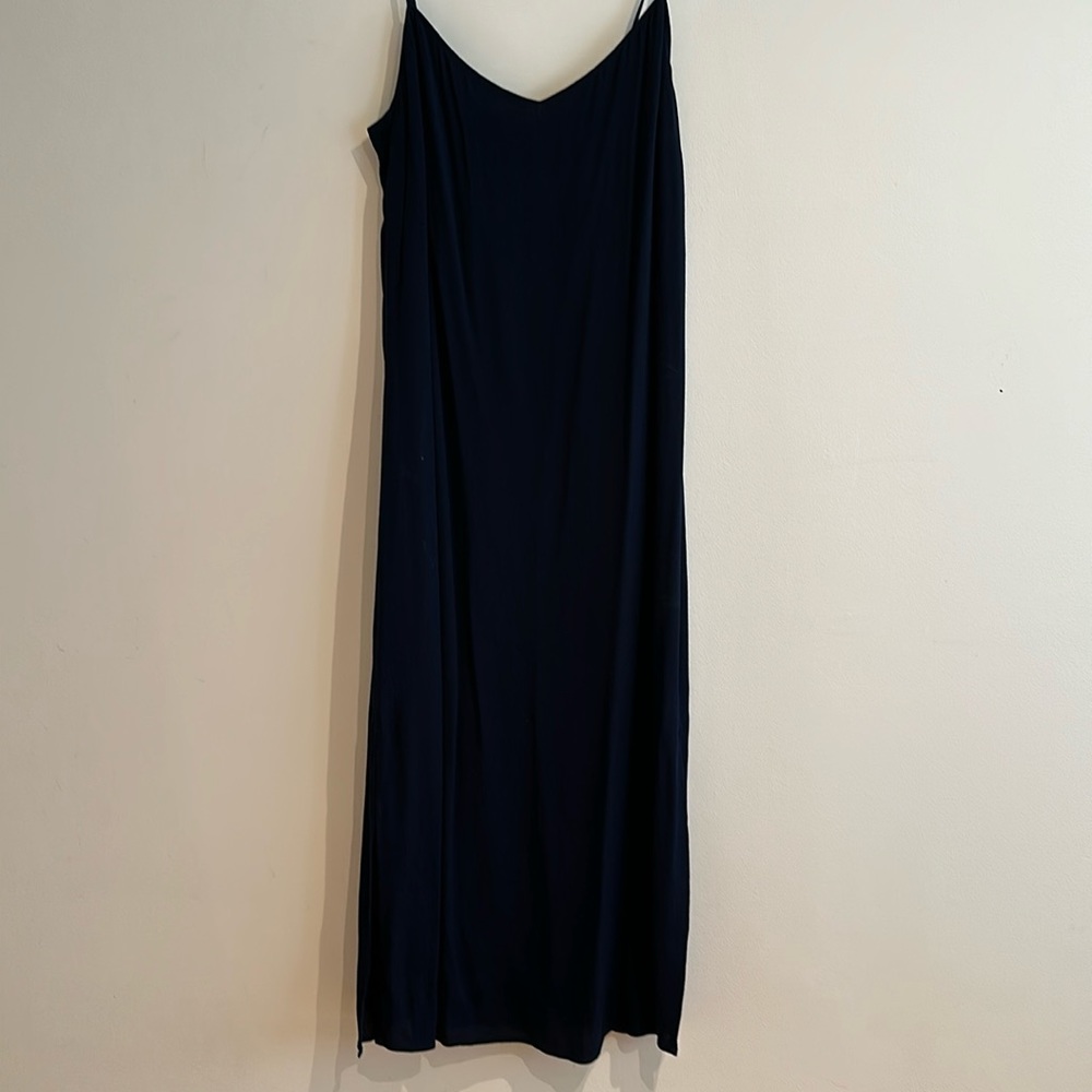J.Crew navy midi dress with side slits and button back